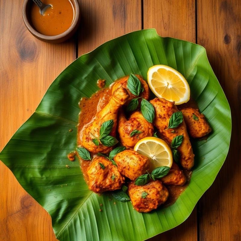 Andhra chicken fry on banana leaf